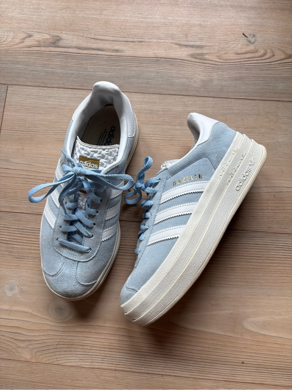 adidas Light Blue and White Suede Gazelle Platform Sneakers